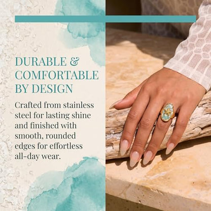 Starfish Ring for Women Gold Tone Adjustable Open Band Stainless Steel Ocean Beach Jewelry Boho Seashell Statement Ring Summer Everyday Wear