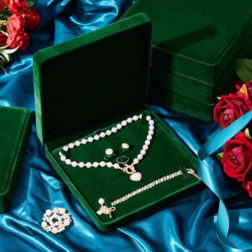 6 Pcs Velvet Jewelry Set Box Jewelry Display Case Earring Ring Bracelet Necklace Gift Box Pearl Necklace Storage Case for Mother's Day Wedding Travel Anniversary(Green) - color: Green