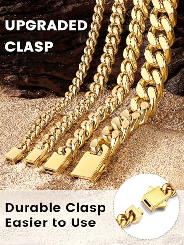 Bestyle Thick Stainless Steel Mens Cuban Link Chain, Black/Gold Chain for Men, No Tarnish & Durable Men Chain Necklace, 5/7/9/12mm Wide, 18"-30" Long, Gift Package - style: b. 5mm-Gold