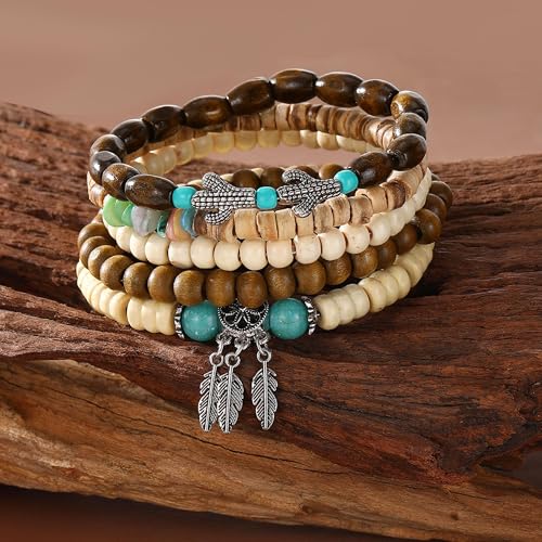 Long tiantian Boho Bracelets for Women Stackable Wooden Bracelet Western Beaded Bracelet Stack Boho Fashion Trendy Jewelry Gifts - color: A6:boho bracelets