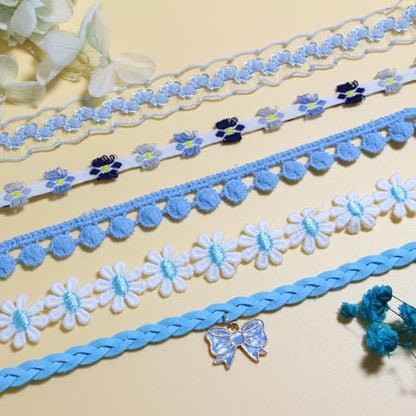 Nova&Aria Chokers Set For Women Heart Choker Necklaces Flower Pendant Velvet Cute Pink Turquoise Blue White Black Choker Necklace Christmas Colorful Lace Chokers - color: Light Blue