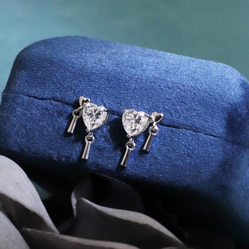Moissanite Stud Earrings for Women, DF/VVS Clarity, Sterling Silver with 18K White Gold Plated - style: 2.0 Carat Heart