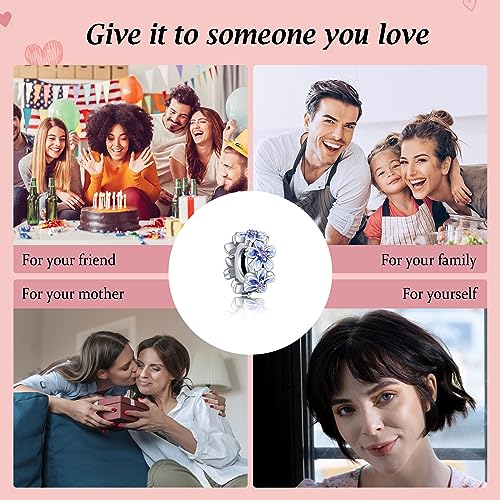 Annmors S925 Clip Spacer Safety Chain Stopper Charms for Pandora, Gift Mom Daughter Friend Sister Wife Grandma Girlfriend Fmaily On Christmas Mothers Valentines Halloween Graduation - color: C04-2pcs Purple Flowers Spacers