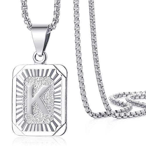 Trendsmax Initial Letter Pendant Necklace Mens Womens Capital Letter White Gold Plated A Z Stainless Steel Box Chain 22inch - style: K