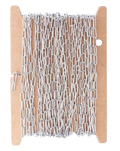 THREENEST 16.4-Feet Width 2.5mm Stainless Steel Paperclip Chains, Soldered Cable Long Craft Chain for Necklace Bracelet Earring Jewelry Making (2200-5M) - color: Stainless Steel, size: Width 2.5mm-16.4 Feet