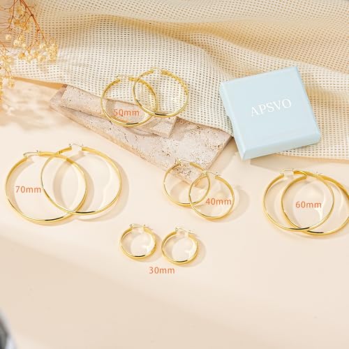 Apsvo Hoop Earrings for Women, 5mm Wide 14K Gold Plated/Silver Hoop Earring Hypoallergenic 925 Sterling Silver Earrings Lightweight Large Earrings for Women - color: Gold &30mm