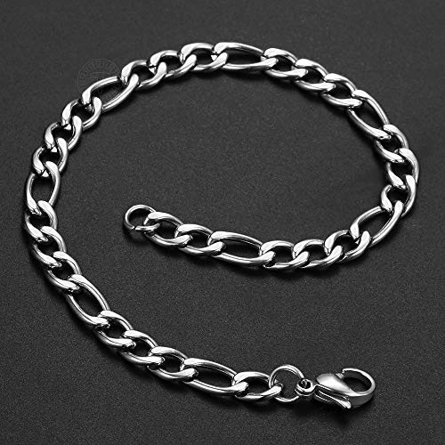 Trendsmax 5mm Figaro Link Chain Bracelet Gold Plated Stainless Steel Figaro Bracelet for Men Women 8/9inch
