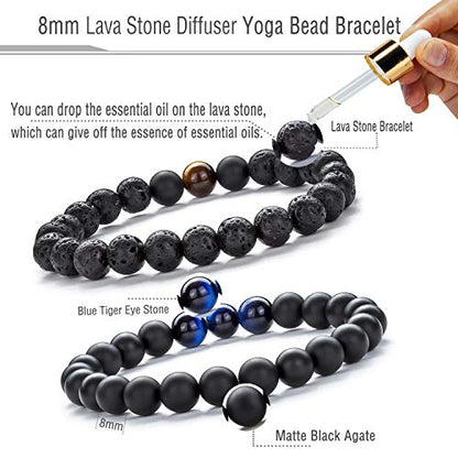 Men Women 8mm Tiger Eye Stone Beads Bracelet - color: A-2 Pcs Set 3-21003