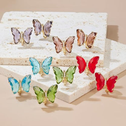 YOQUCOL Butterfly Shape Crystal Clip On Earrings Non Pierced Golden Stud for Women - color: Light Green