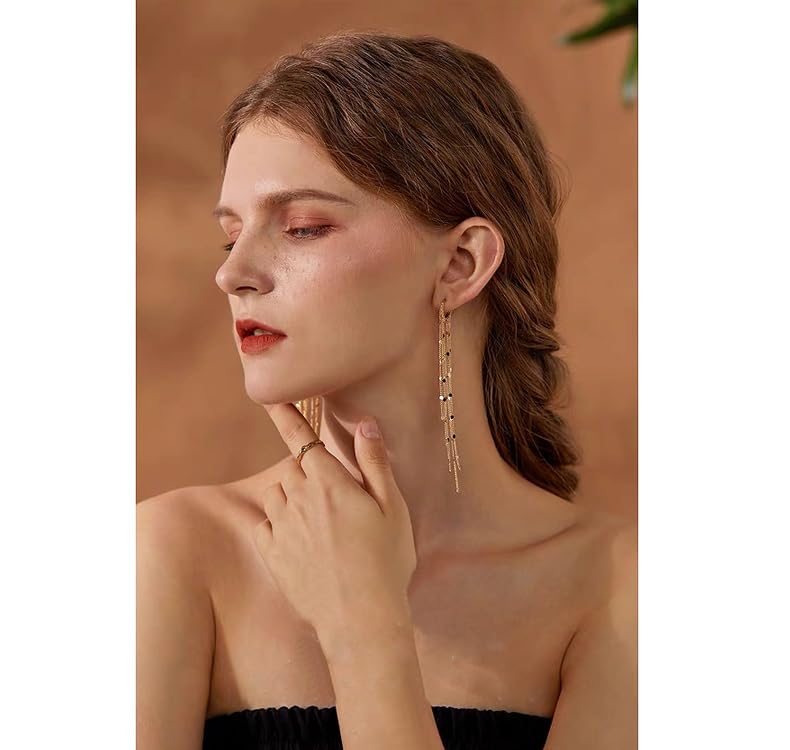 ASOQOLA Long Tassel Dangle Drop Earrings for Woman Tassel Dangling Earrings 925 Silver Chandelie dangling earring for Prom Fashion Jewelry - color: Gold