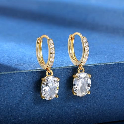 2-4 Pairs Dangle Drop Earrings for Women, 18K Gold Plated Cubic Zirconia Drop Dangle Huggie Hoop Earrings CZ Teardrop Hypoallergenic Jewelry - color: CZ Yellow Gold 2