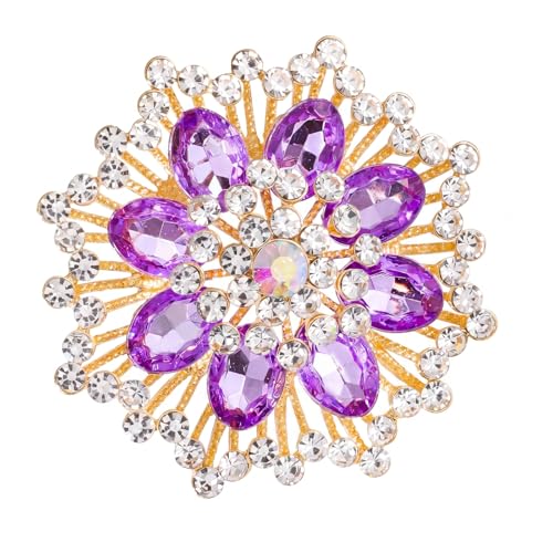 QCWN Large Flower Brooches and Pins for Women Vintage Rhinestone Sunflower Brooch Costume Jewelry Lapel Hat Pins for Wedding Dresses Bouquet Gifts - style: 1Pcs Lavender Purple