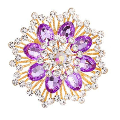 QCWN Large Flower Brooches and Pins for Women Vintage Rhinestone Sunflower Brooch Costume Jewelry Lapel Hat Pins for Wedding Dresses Bouquet Gifts - style: 1Pcs Lavender Purple