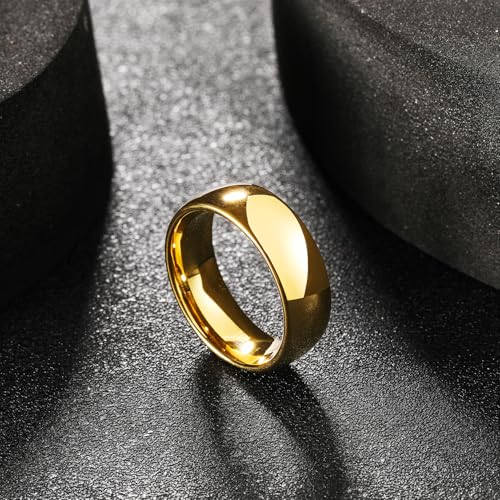 King Will Men's Women's Tungsten Carbide Ring 24k Gold Plated Rose Gold Plated Domed Polished Finish Wedding Band | Gold/Rose Gold, 1.5mm/2mm/4mm/6mm/8mm, Polished, Everyday Wear - color: Gold 8mm
