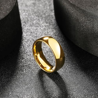 King Will Men's Women's Tungsten Carbide Ring 24k Gold Plated Rose Gold Plated Domed Polished Finish Wedding Band | Gold/Rose Gold, 1.5mm/2mm/4mm/6mm/8mm, Polished, Everyday Wear - color: Gold 8mm