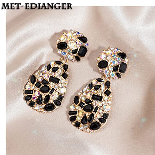 Rhinestone Statement Earrings Teardrop Costume Earrings Cluster Crystal Chandelier Drop Dangle Earrings for Women - color: Black