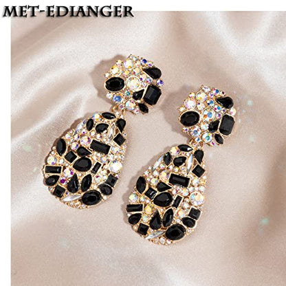 Rhinestone Statement Earrings Teardrop Costume Earrings Cluster Crystal Chandelier Drop Dangle Earrings for Women - color: Black