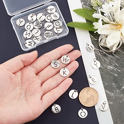 UNICRAFTALE 26pcs Flat Round with Letter Pendants 304 Stainless Steel Charms Letter A~Z Pendants for DIY Jewelry Making