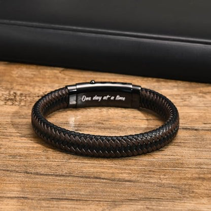 VNOX Men's Inspirational Mantra Engarved Handmade Braided Leather Adjustable Cuff Bangle Bracelet Encouragement Motivational Gift for Men - style: Black-Brown