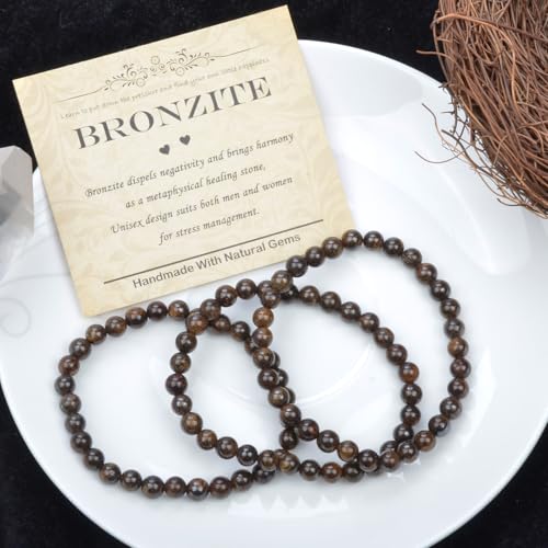 Natural Healing Gemstone Bracelet Handmade Yoga Stretch Elastic Bracelet Stress Relief Crystal Jewelry for Men and Women - color: Bronzite (Release Pressure), size: 6mm