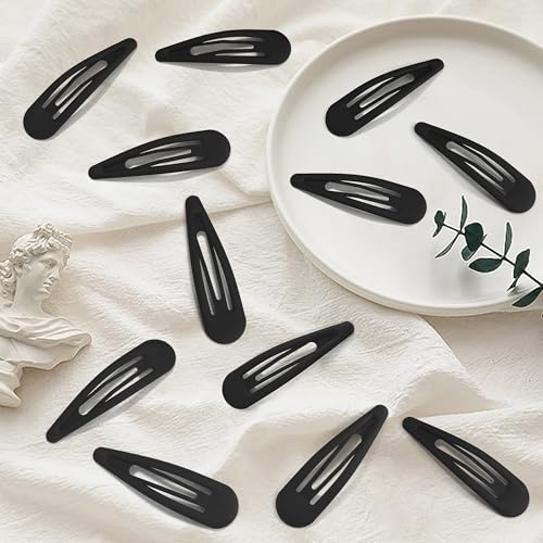 24 PCS 2.36 In Metal Snap Hair Barrettes For Women Water Drop Shape Hair Clips For Thick Thin Fine Hair,Matte Black - color: Matte Black