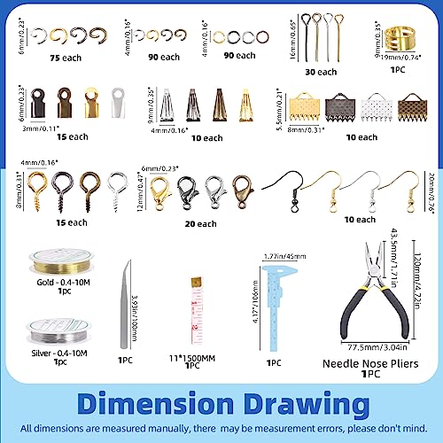 Glarks 1467Pcs Jewelry Making Supplies Kit with Accessories, Jewelry Making Pliers, Beading Wires and Findings for Making and Repair - size: 1459pcs