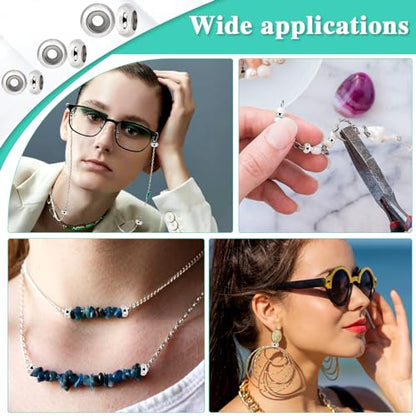 30pcs Stopper Beads for Charm Bracelets, 304 Stainless Steel Spacer Beads Adjustable Beads Slider Metal Loose Beads 6/8/10mm with Insert Rubber Locating Rings for DIY Bracelets Necklace Jewelry Making - color: silver