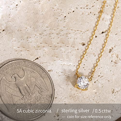 S.Leaf 18K Gold Plated Cubic Zirconia Choker Necklace for Women 925 Sterling Silver Layered Coin Moon Star Heart Circle Crystal Lariat Pendant Necklaces Gifts for Women Trendy - color: Round_Gold