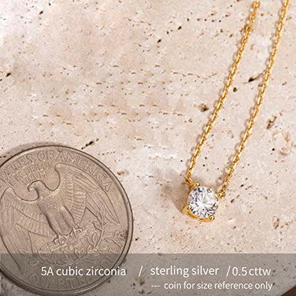 S.Leaf 18K Gold Plated Cubic Zirconia Choker Necklace for Women 925 Sterling Silver Layered Coin Moon Star Heart Circle Crystal Lariat Pendant Necklaces Gifts for Women Trendy - color: Round_Gold