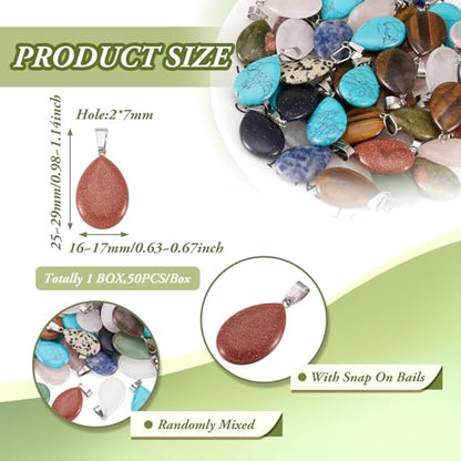 50Pcs Teardrop Stone Pendants Water Drop Healing Crystal Quartz Chakra Gemstone Rock Charms Random Mixed for Necklace Jewelry Making Hole: 2x7mm - color: 1-Mixed Color-Teardrop-Random