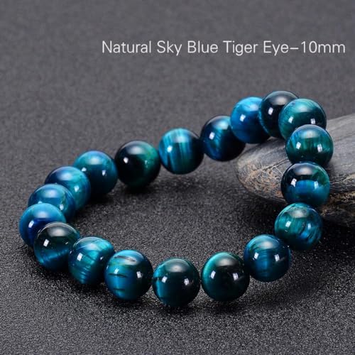 6/8/10/12mm Natural Blue Tiger Eye Bracelet Stress Relief Elastic Gemstone Natural Stone Beads Bracelet for Men Women Stretch Unisex - style: 10mm