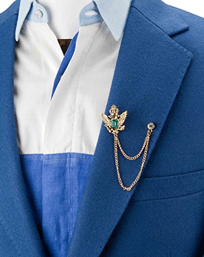 Knighthood Men's Golden Crown Stone With Hanging Chain Brooch Golden Crystal Suit Stud Lapel Pin Vintage Rhinestone Wedding Pin