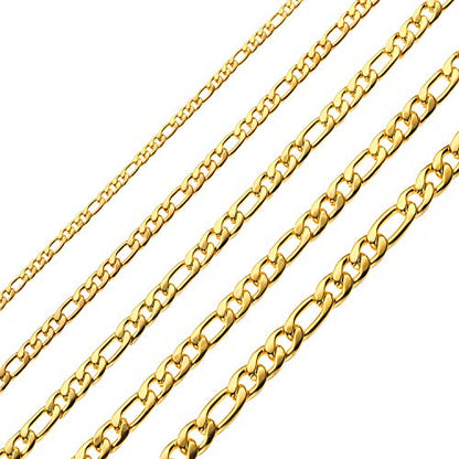 Monily 24K Gold Plated Figaro Chain Stainless Steel Necklace Men Women - color: 24K Gold Plated 5mm