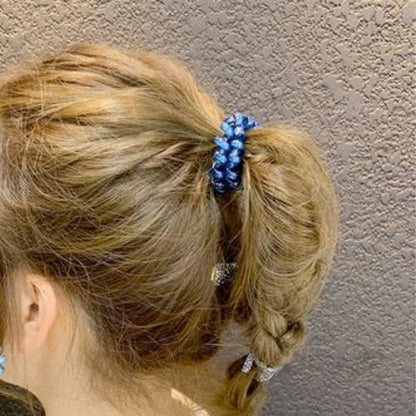 6 Pcs Spiral Hair Ties, Matte Candy Blue | Plastic Phone Cord Hair Bands, Ponytail Holder, Coil Hair Ties, For Any Kinds of Hair