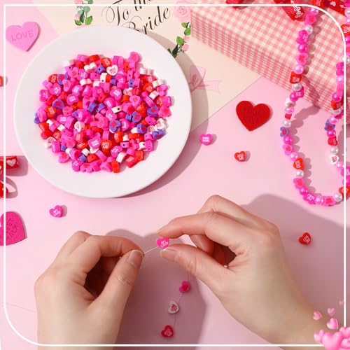 300Pcs Conversation Heart Beads,Valentine's Day Polymer Clay Beads | Conversation Heart Beads Set for Jewelry Making Bracelet Necklace Making - color: Pink Color