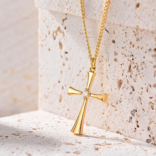 Fettero Cross Necklace for Women Faith Pendant 14K Plated Dainty Chain Necklaes Minimalist Simple Tiny God Lords Prayer Religious Jewelry - style: Blank Curve Cross