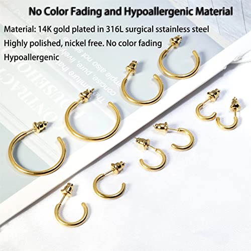 Minimalist Hoops for Women - 14K Gold Open Huggie Hoop Earrings, Hypoallergenic Tiny Hoops in Gold and Silver (Set of 1-5 Pairs) - color: 14K Gold - 6mm/8mm/10mm/15mm/20mm