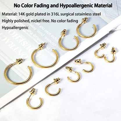 Minimalist Hoops for Women - 14K Gold Open Huggie Hoop Earrings, Hypoallergenic Tiny Hoops in Gold and Silver (Set of 1-5 Pairs) - color: 14K Gold - 6mm/8mm/10mm/15mm/20mm