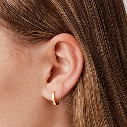 PAVOI 14K Gold Plated Chunky Huggie Earrings for Women, Small Hoop Earrings | Hypoallergenic Earrings with 925 Sterling Silver Posts, Trendy Ultra Thick Huggie Hoop Earrings - style: Geometric