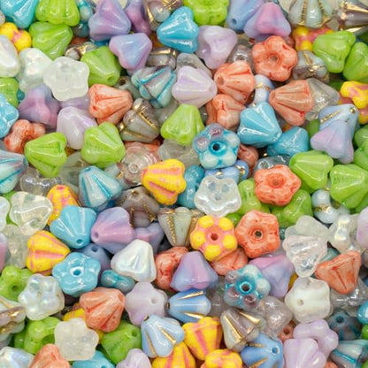 25grams (0.88oz) Tiny Bell Flower Bead Mix (4x6mm), Czech Glass - color: Bell Flower Mix