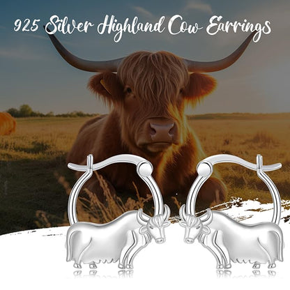 LES OSEWA Dog Animal Earrings Sterling Silver Animal Heart Hoop Dangle Earrings Cute Jewelry Gifts for Women - color: Highland Cow