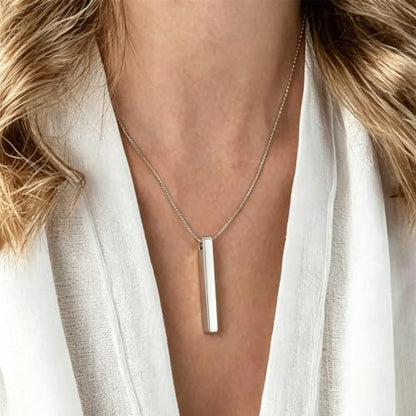 Sterling Silver Bar Necklace 4 Sided Vertical Plain 3D Bar Pendant 18+2" Extender Chain