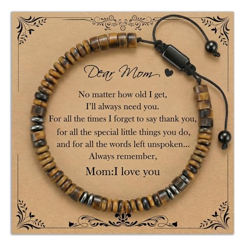 Natural Stone Beaded Bracelet for Men Women Boho Adjustable - color: Tiger Eye-dear mom