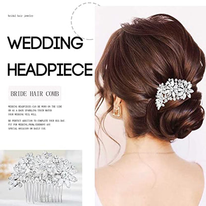 Olbye Wedding Hair Comb Rhinestone Hair Accessories Bridal Head Pieces Flower Bride Silver Crystal Headpiece Bridesmaids Head Side Combs Brides Accessories for Women (Silver C) - color: Silver C