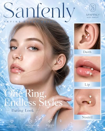 Sanfenly 18G Horseshoe Nose Ring for Women Surgical Steel Nose Rings Hoops | Hypoallergenic Nose Piercings Jewelry, Septum Rings Hoop Studs Tragus Earrings Helix Cartilage Lip Ring - color: Mix-4pcs-8mm
