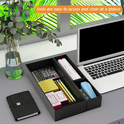Black Bamboo Drawer Organizer - Silverware&Utensil Holder Organizer for Kitchen Drawers, Multi-Use Drawer Dividers Boxes for Bathroom Counter，Cabinet, Garage, Office Desk, Makeup, Jewelry (9"3"2.5") | Silverware Cutlery Utensil Tray, Multi-Use Drawer Divi