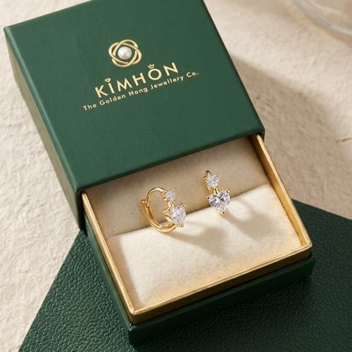 18K Gold Plated Hoop Earrings for Women,14mm Small Minimalist Heart CZ Huggie Hoops,Jewelry Gift for Her