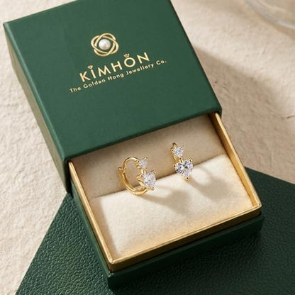 18K Gold Plated Hoop Earrings for Women,14mm Small Minimalist Heart CZ Huggie Hoops,Jewelry Gift for Her