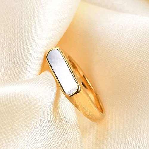 VQYSKO 14K Gold Plated Signet Ring | Statement Band Jewelry for Women - color: Gold+White
