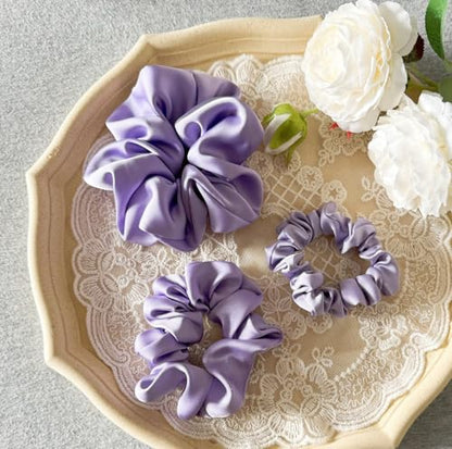 3 Pieces Satin Scrunchies Set for Hair No Crease Elastic Hair Ties for Women and Girls (Purple) - color: Purple